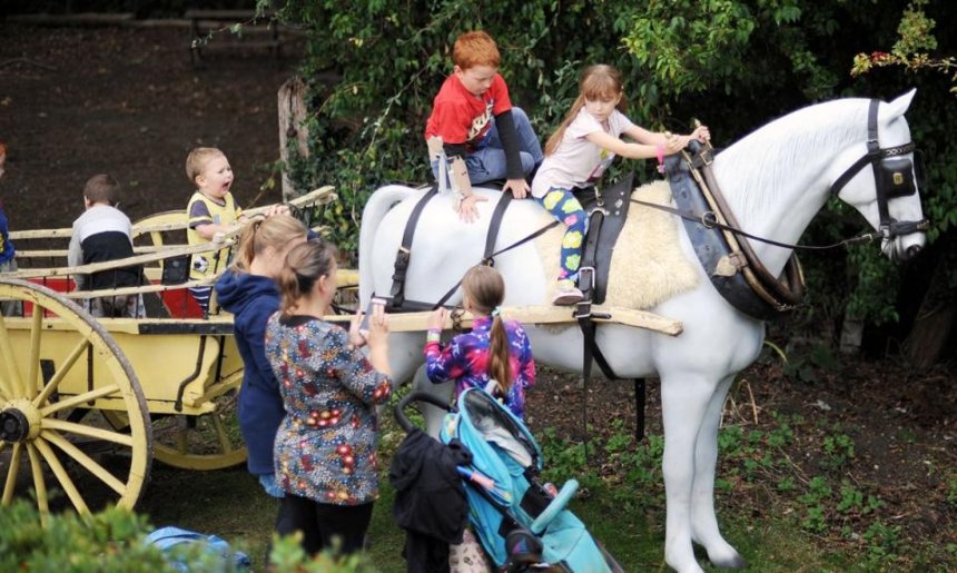 Children enjoying horse and cart ride